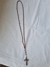 Ancien Grand CHAPELET/COLLIER de PERLES en BOIS et CRUCIFIX en BOIS/MÉTAL