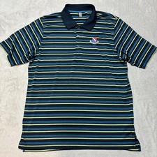 Ashworth Golf Polo Shirt Mens L Large Blue Green Stripe Performance Longue Vue