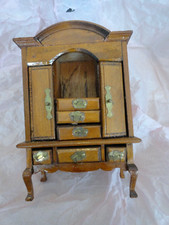 Vintage Wood Dollhouse Miniature 2 Door 6 Drawer Armoire Wardrobe Bureau