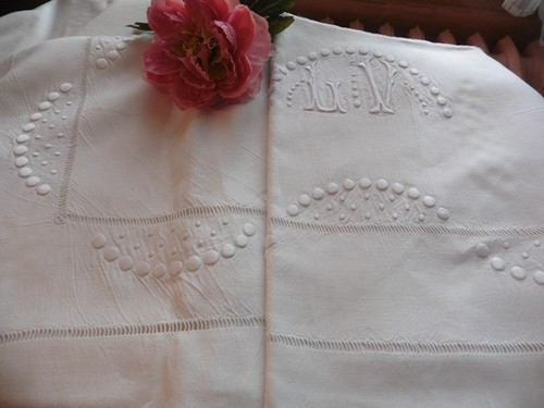 Ancien drap lin blanc - ancien, retours