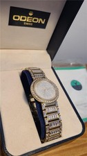 Montres Odeon Swiss Made Gents Quartz Wristwatch Gold Plated Stone Encrusted VGC