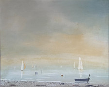 Tableau Peinture Olivier SUIRE - Marine - île de ré - Plage bateau voilier