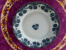 Plat Rond Plat Terre de Fer Société Amandinoise Modèle Oeillets Bleus Gris 34cm