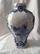 DELFT EARTHENWARE VASE DECOR BLUE BED BOAT AND MILL BY MATHIAS GUILLAUME.