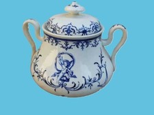 Bordeaux faience sugar bowl Jules Vieillard & Cie mustard decor.