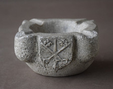 Antique Small Stone Blessing Mortar, Maltese Cross Decor and Badge