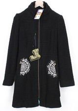 Manteau Mi-Long Noir En Laine Mélangée Designer Pour Femme EU38 Desigual