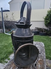 Vintage Rustic. Railway Kerosene Oil Lantern Lamp With Red And Green Covers