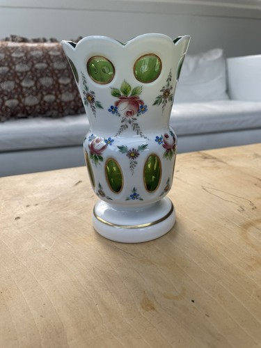 Ancien vase verre overlay - ancien, en