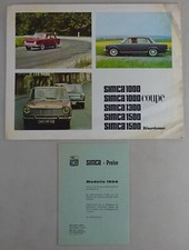 1966 Brochure + Price List Simca 1000/Coupe/1300/1500/1500 Tourisme