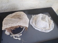 antique doll 2 lace caps & 1 wig