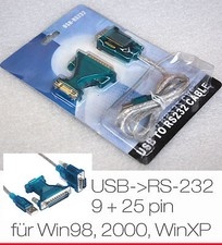 Câble USB -> Série 9 + 25 Pin RS-232 RS232 Pour Windows Win 98 98se 2000 XP