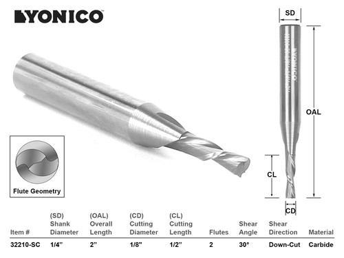 Dia 2 flute downcut cnc - dia.,