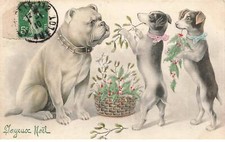 MIKI-DP6-044- TROIS CHIENS JOYEUX NOEL BOULEDOGUE JACK RUSSELL