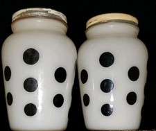 Vintage Fire King Salt & Pepper,  White, Milk Glass, w/Black Dot Range Shakers