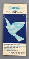SABENA TIMETABLE SUMMER 1972 AIRLINE SCHEDULE PRELIMINARY EDITION
