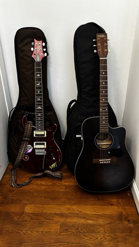 Acoustic and electric guitar - and,
