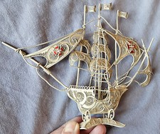 Caravelle Navire Bateau du portugal en filigrane argent massif & émail - 142 Gr