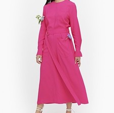 Marimekko - Rare Women's Size 34 Kallas Solid Hot Pink Long Sleeve A-line Dress.