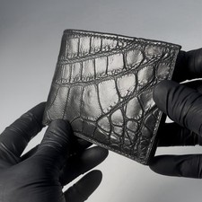 Black Genuine Nile Crocodile mens bifold wallet, luxury exotic double billfold