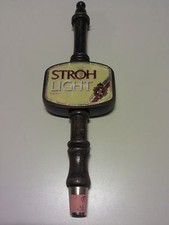Stroh Light Vintage Beer Tap Handle Knob 2-sided Wood Metal Brown 12"