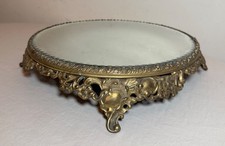 Large antique Round gold tone Plateau beveled Vanity Jewelry Table top Mirror