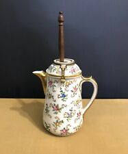 old painted and gilded porcelain chocolate maker + chocolate wood frother 30cm