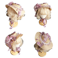 Chapeau plat femme victorienne tea party nœud fleur paille chapeau français
