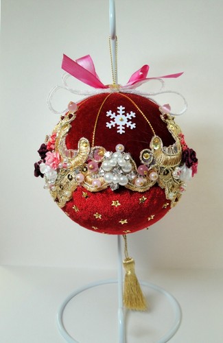 Silk ribbon embroidered ball - ,