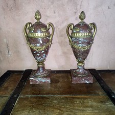 Pair of cassolette red marble trim gilded bronze Louis XVI style 19th century