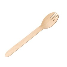 100 Wooden Salad Forks (Sporks) Birchwood Biodegradable BBQ Disposable Cutlery