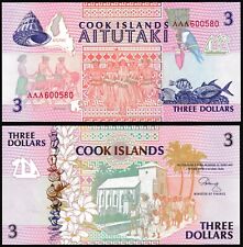 Cook Islands 3$ 1992 Worshippers at Church & Aitutaki Atoll P7 Prefix AAA UNC