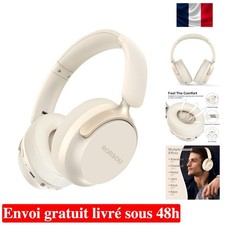 RORSOU B8 Casque Bluetooth Hi-Fi Pliable, 6 Modes EQ, 50h de Lecture Beige Blanc