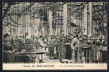 Old postcard Puteaux, factories of Dion-Bouton, a milling workshop 