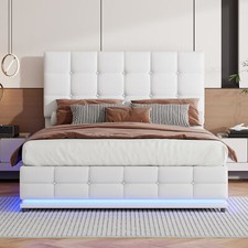 Lit rembourré, 140x200, lit double, lit de rangement avec coffre à lit LED Blanc