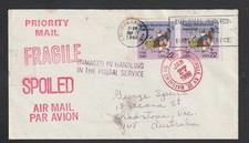 US 1988 Cover To Australia Damaged Handling In The Postal Service Spoiled Cachet