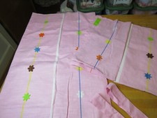 TWO IKEA Festlig Curtains Panels Pink Floral Applique Colorful Tab Tops 47x87"