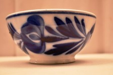 Antique Spongeware Flow Blue Bowl Mouzin Lecat & Cle Nimy Lez-Mons Belgium "76