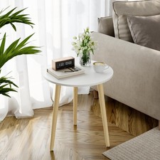 Side Table Round Sofa End Sofa Table with Solid Wood Feet...