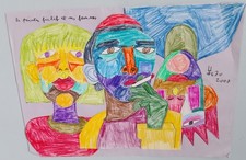 "Le Peintre Fictif Et Ses Femmes" Collage De Crayons Aquarelle 2007 30/42.5cm