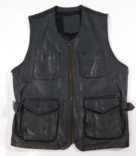 Vintage Cuir Du Monde Oversized Leather Vest Men's Size Medium Black Wool Back
