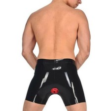 Mens Black Latex Shorts Catsuit anus sheath front zipper can Anal intercourse US