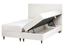 Lit Divan avec Rangement en Velours 160 x 200 cm Continental Blanc Cassé Dame