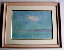 Old painting, oil signed Auguste GICQUEAU, moonlight, brittany, sea