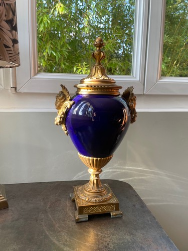 Vase urne porcelaine bleue - urne,