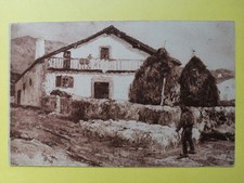 Old postcard 64 OSSÈS BASQUE FARM Sheep Shepherd after a painting by Louis FLOUTIER