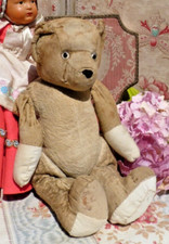 OLD TEDDY BEAR circa 1920, ANTIQUE TOY worn, stained but very cute!