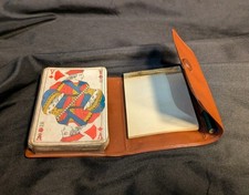 Belote Set 32 Heron Cards, Scottish Back, Faux Leather Notepad Case, Vintage