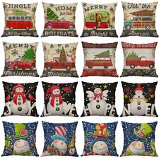 Christmas Tartan Checkered Plaid Truck Throw pillow Cases Snowman Cushion Cover