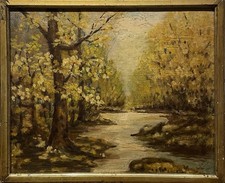 Tableau Peinture Cadre 20èm XXèm Léoni Paysage Forêt Biface Post-Impressionnisme